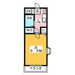 マイルーム花中 1Kの間取図画像