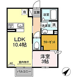 ルワンジュA 1LDKの間取図画像