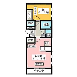 ルネス・つつじが丘 1LDKの間取図画像