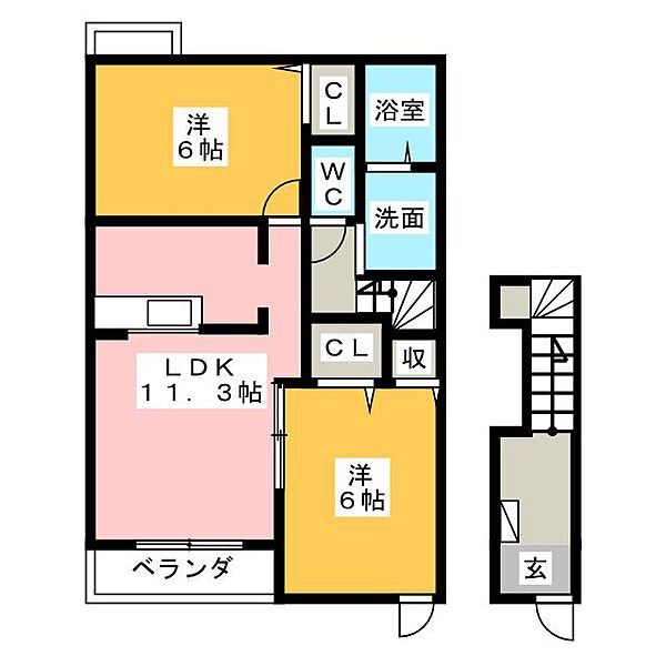 アンフィニ・Ｙ ｜愛知県一宮市馬見塚字郷内(賃貸アパート2LDK・2階・56.26㎡)の写真 その2