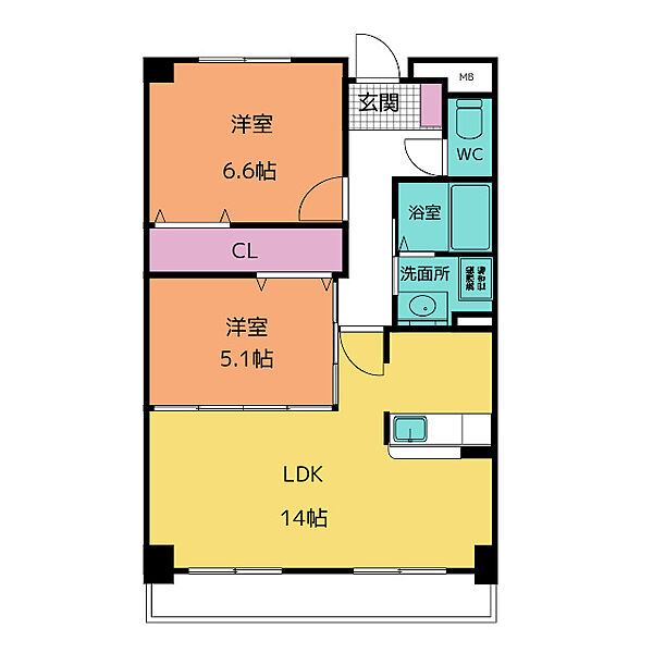 メゾン・ド・ソレイユ ｜愛知県一宮市丹陽町外崎字郷裏(賃貸マンション2LDK・4階・60.18㎡)の写真 その2