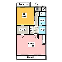 メイプルコート 1階1LDKの間取り