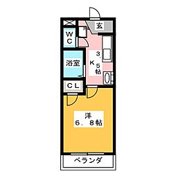 マイキャッスル2 1Kの間取図画像