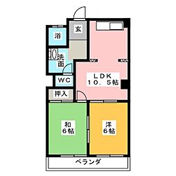 マンション北浦 2LDKの間取図画像