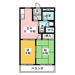 ハイツ河合 2DKの間取図画像