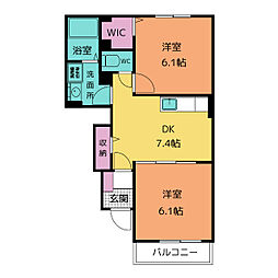 リバーウィングA 2DKの間取図画像