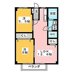 クレッシェンドハイム亮 2LDKの間取図画像