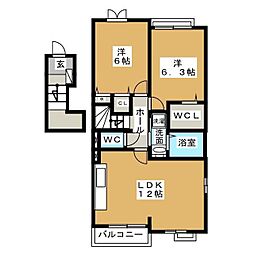 べるのーぶ西大海道 2LDKの間取図画像