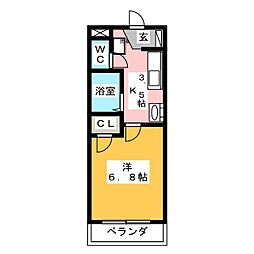 マイキャッスル2 1Kの間取図画像