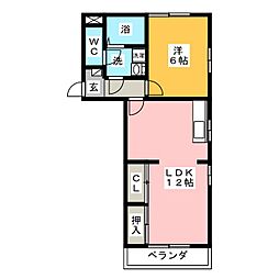 ソルファ富士B棟 1LDKの間取図画像