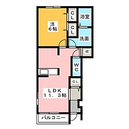 グランヒルアルカンシェルA 1LDKの間取図画像