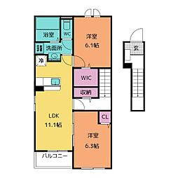 メゾンソレイユ 2LDKの間取図画像