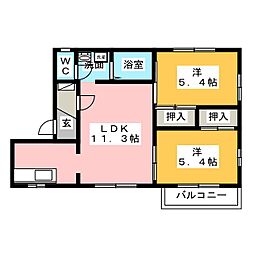 ソレイユB 2LDKの間取図画像