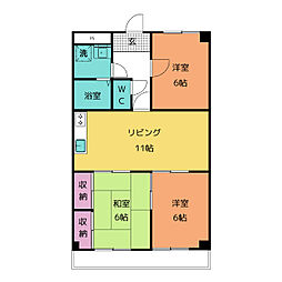 グリーンヒル大和II 6階3LDKの間取り