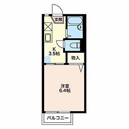 チロリン村 2階1Kの間取り