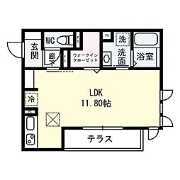 Ｈｅｒｍｉｔａｇｅ羽根（エルミタージュハネ） 2階ワンルームの間取り