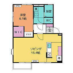 ブライトQ3　B棟 2階1LDKの間取り