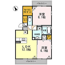 シューラク 2LDKの間取図画像