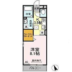 スカイハウス 1Kの間取図画像