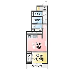 新築セジュール六名本町 1LDKの間取図画像