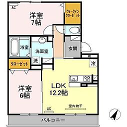 D-room上地B 2LDKの間取図画像