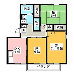 ハートホーム山本A棟 3DKの間取図画像