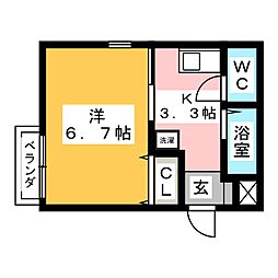 アンフォルムD 1Kの間取図画像
