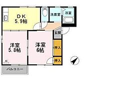 法性寺ハイツアネックス 2DKの間取図画像