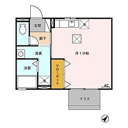 アクアヒルズ ワンルームの間取図画像
