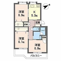 ハイツしらい 1階3Kの間取り