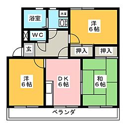 シティナカヤマB 3DKの間取図画像
