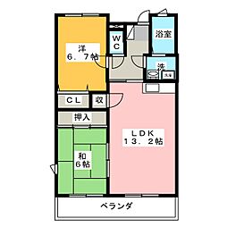 メゾンソレイユ 3階2LDKの間取り
