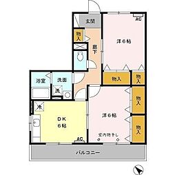 Blanc Village B 2階2DKの間取り