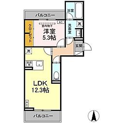 D-avance花中　I 203 2階1LDKの間取り