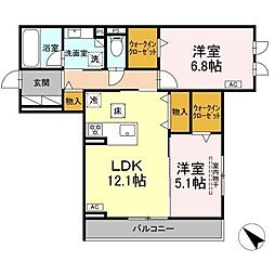 D-avance柱六番町II 2LDKの間取図画像