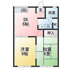 サンコーポ柱東山B棟 2DKの間取図画像