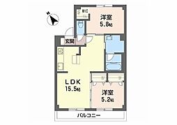 ドミール木綿台B 2LDKの間取図画像