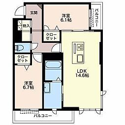 ロワール公文 2LDKの間取図画像