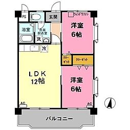 ヴィンテージ本多3 2LDKの間取図画像