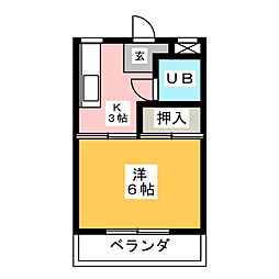 サンシャイン東橋良 1Kの間取図画像