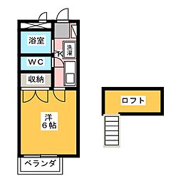 ウイングコート中藤B 1Kの間取図画像