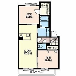 スクウェア橋良2 2LDKの間取図画像