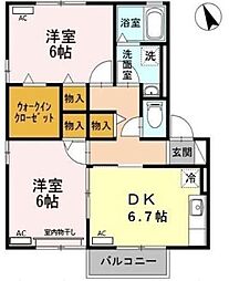 ヴィラージュルピナC 2DKの間取図画像