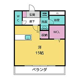 シャンティB ワンルームの間取図画像