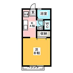 サンビレッジＳＡＮＯ　Ｂ棟 1階1Kの間取り