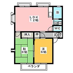 サンビレッジ住吉　Ｄ棟 2階2LDKの間取り