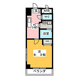 プリミエール阿久比 4階1Kの間取り