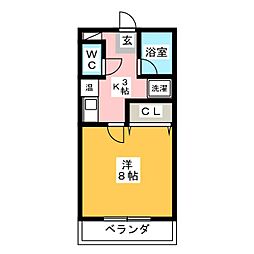 コーポならわ 2階1Kの間取り