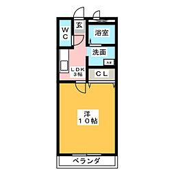 サンパーク青山 2階1Kの間取り