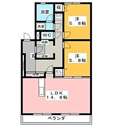 シャトー清城 2LDKの間取図画像
